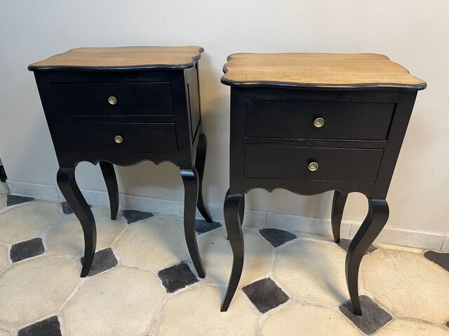 Pair of bedside tables Louis XV style patinated black