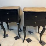 Pair of bedside tables Louis XV style patinated black