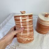 Set of 3 artisanal ceramic boxes signed Oupi Kiri vintage 50s