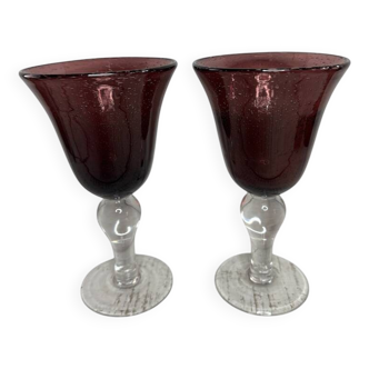 Set of 2 Large Glasses H 20.5 cm - Biot Style - Blown Glass