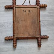 Miroir ancien bambou tourné glace piquée 40x34 cm