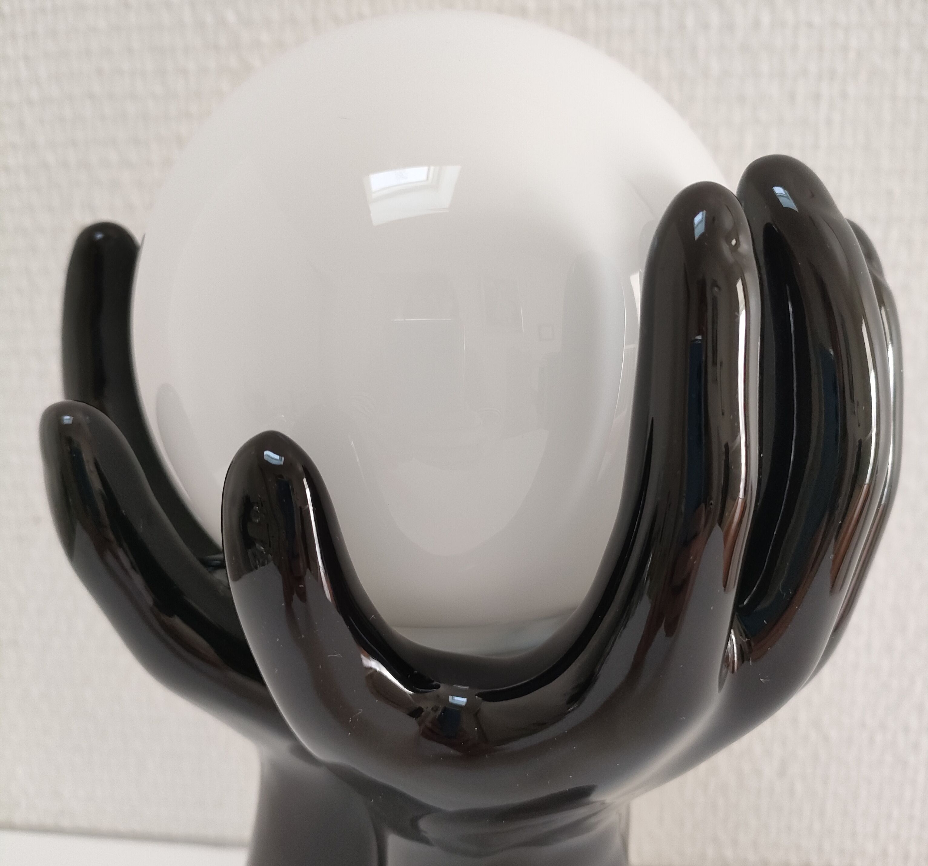 Black ceramic and opaline design hand lamp 90s