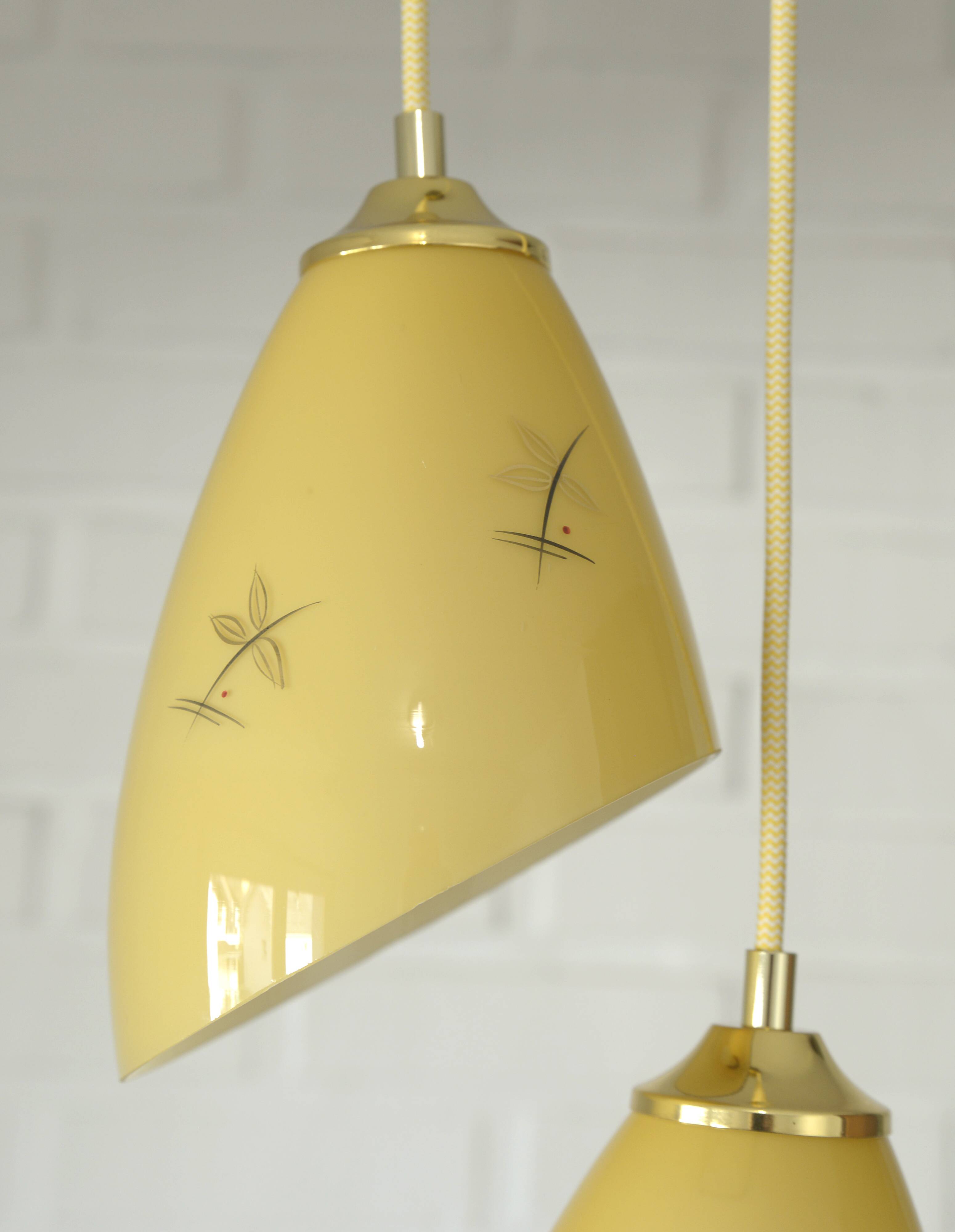 Vintage pendant light Art Deco redesign mustard yellow glass hanging lamp