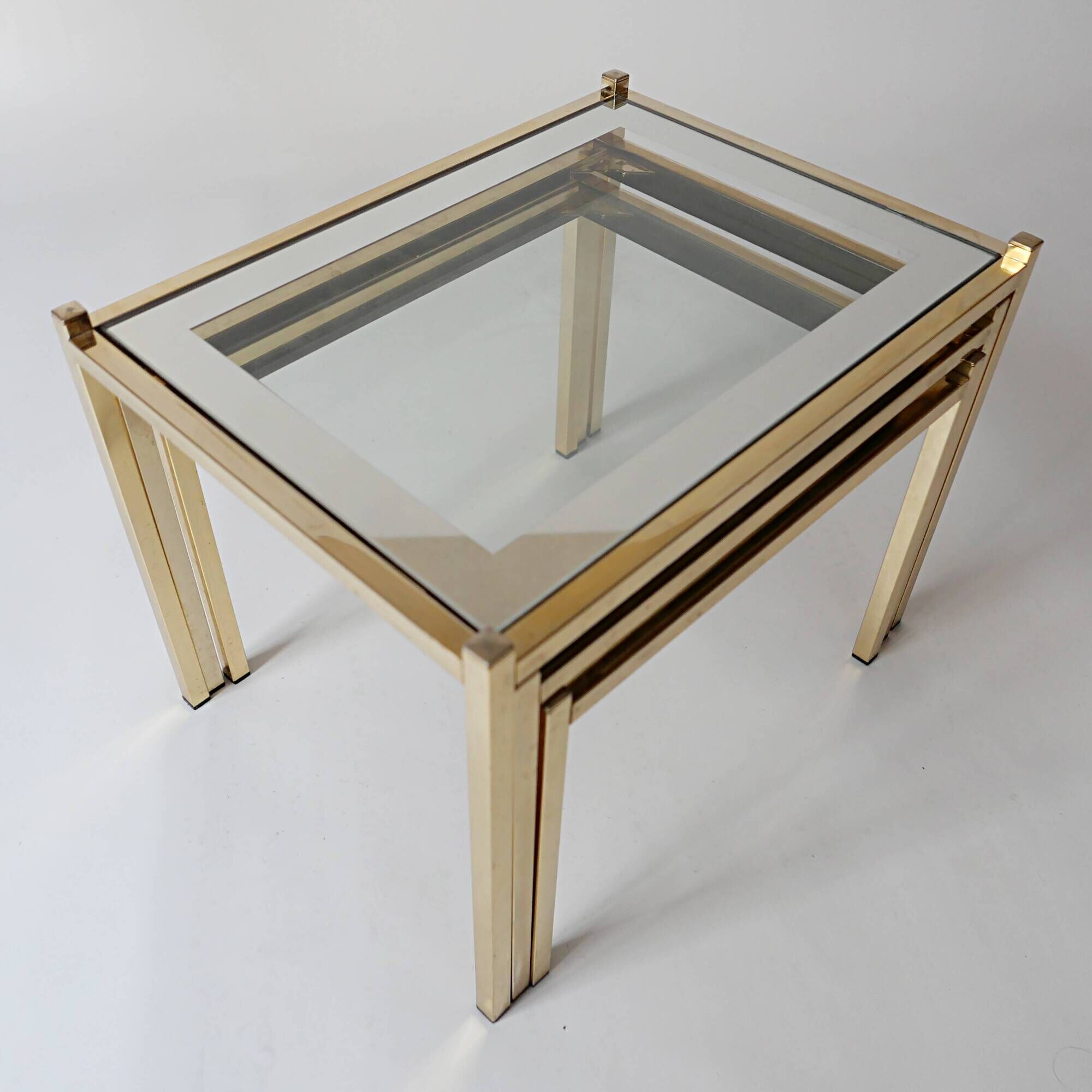 nesting tables in gold metal and mirror vintage 1970s design