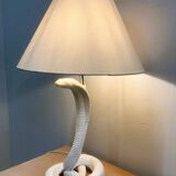 Vintage white ceramic cobra table lamp, 1970s. Attributed to Tommaso Barbi.