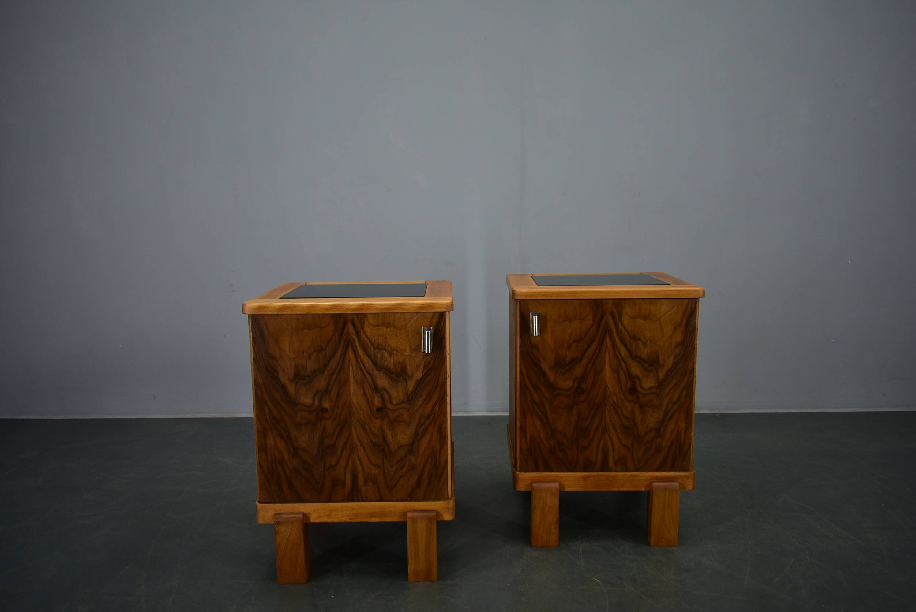 1935s pair of rare Art Deco bedside tables, Czechoslovakia