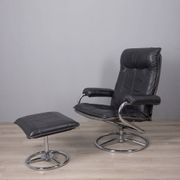 VINTAGE 1970S ARMCHAIR WITH FOOTREST IN METAL AND LEATHER, ITALIAN DESIGN