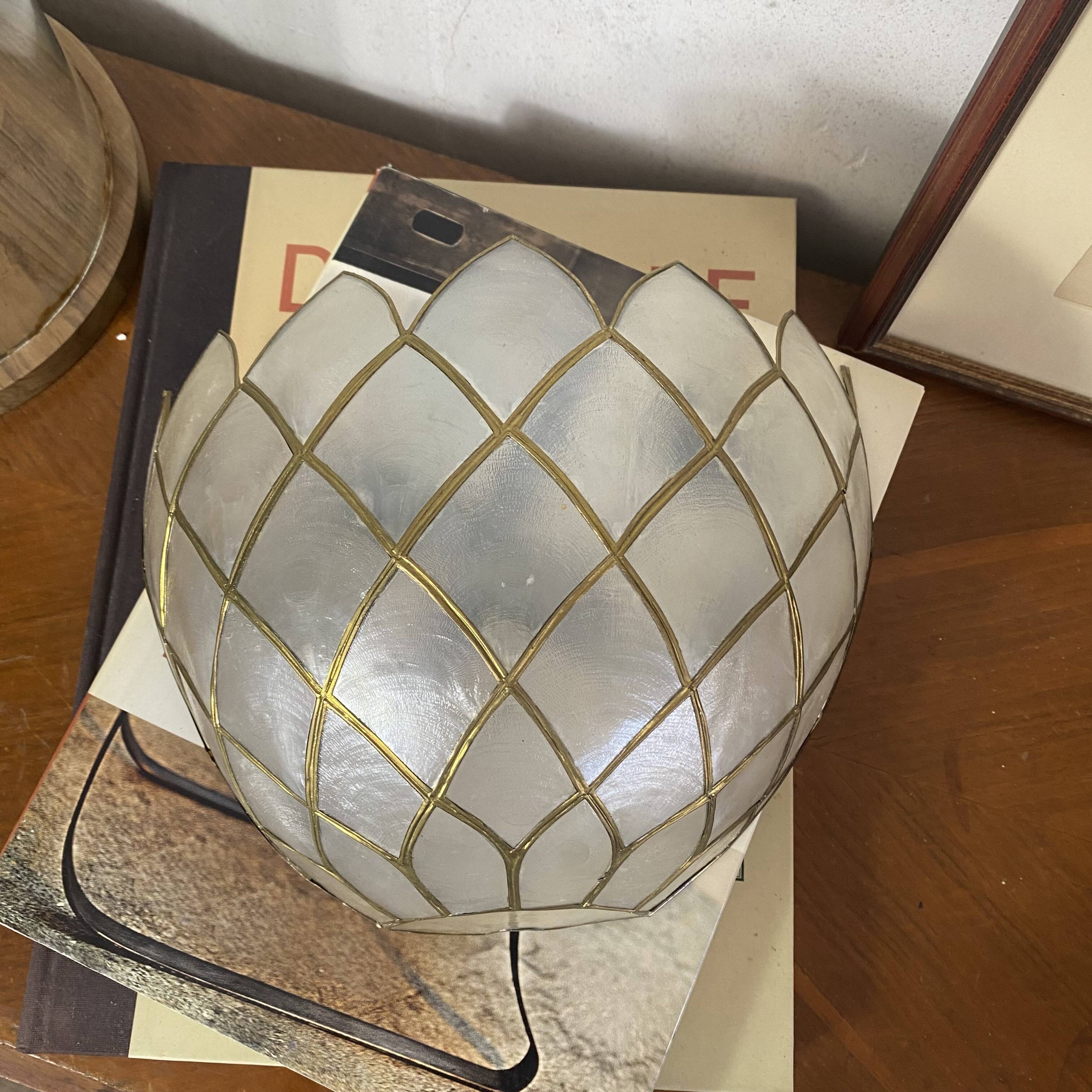 Pair of vintage capiz shell wall lights half moon 1950s 1960s