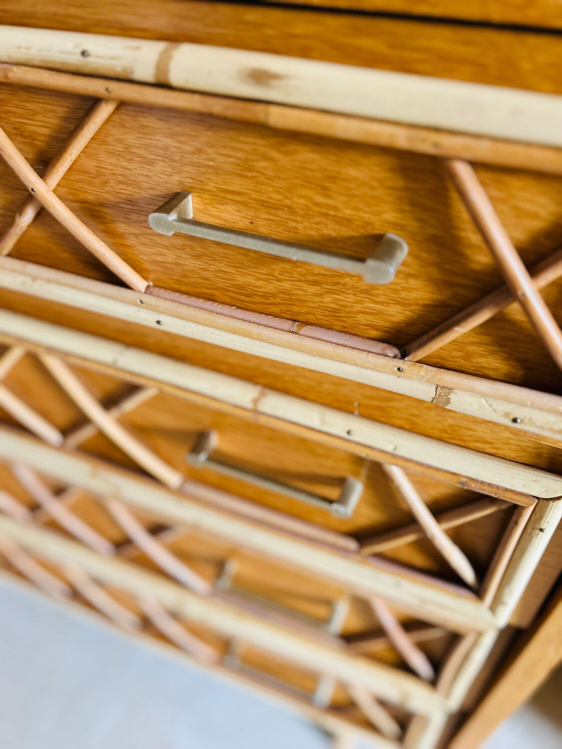 Oak and rattan chest of drawers 1960