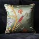 Chinoiserie Bird Cushion Cover, Cream Piped Silk Botanical Pillow