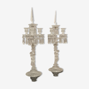 Pair of girandole type candlesticks in baccarat, Napoleon 3 period