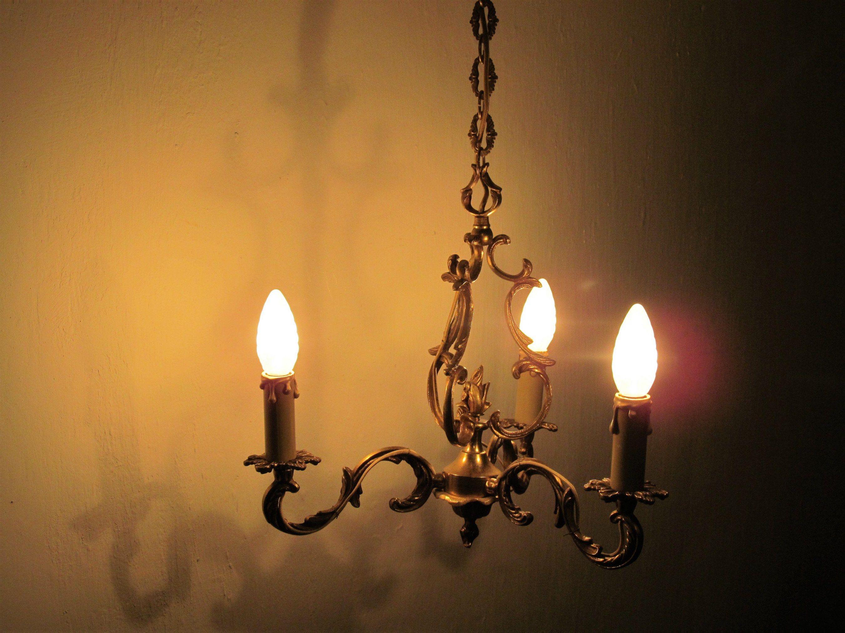Birdcage chandelier in Bronze with 3 arms nice long chain French vintage