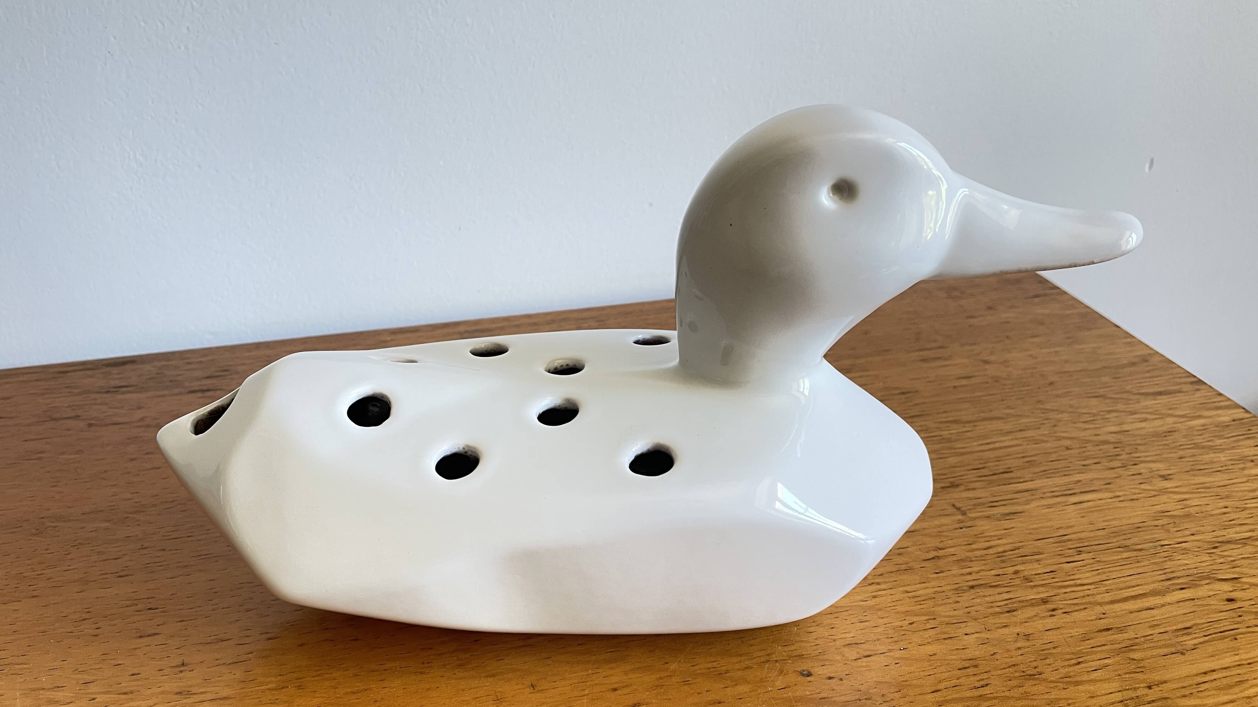 Vase pique-fleurs canard céramique annees 80