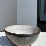 White and glossy brown two-tone ceramic bowl, matt earth