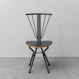 Set of 4 folding chairs in metal and wood, 1970s vintage