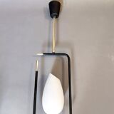 Maison Lunel pendant lamp in black metal, gilded brass and opaline 1960.