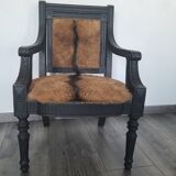 Character armchair in black wood and animal skin #CHMR