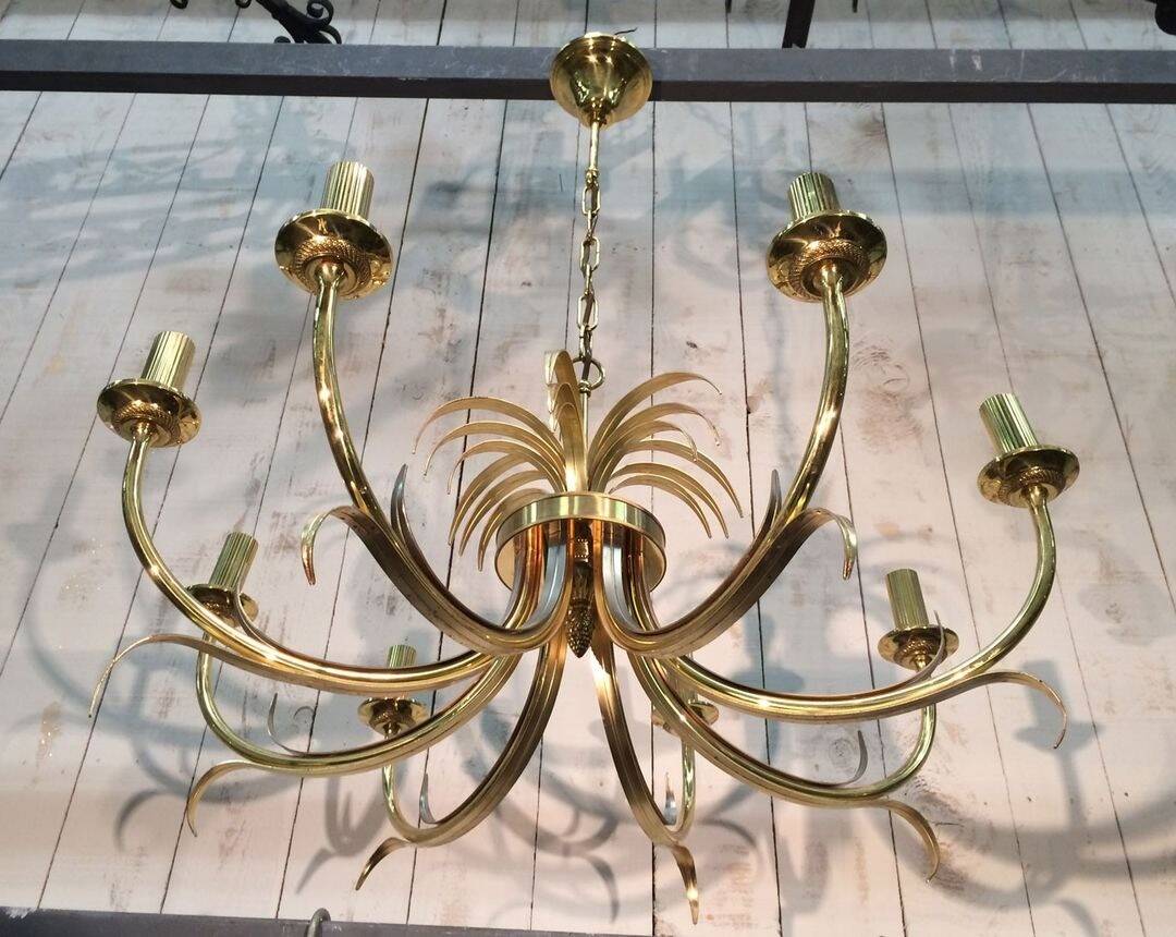 Brushed Metal and Gold Pineapple Pendant Light, Mid-Century Modern, French Work