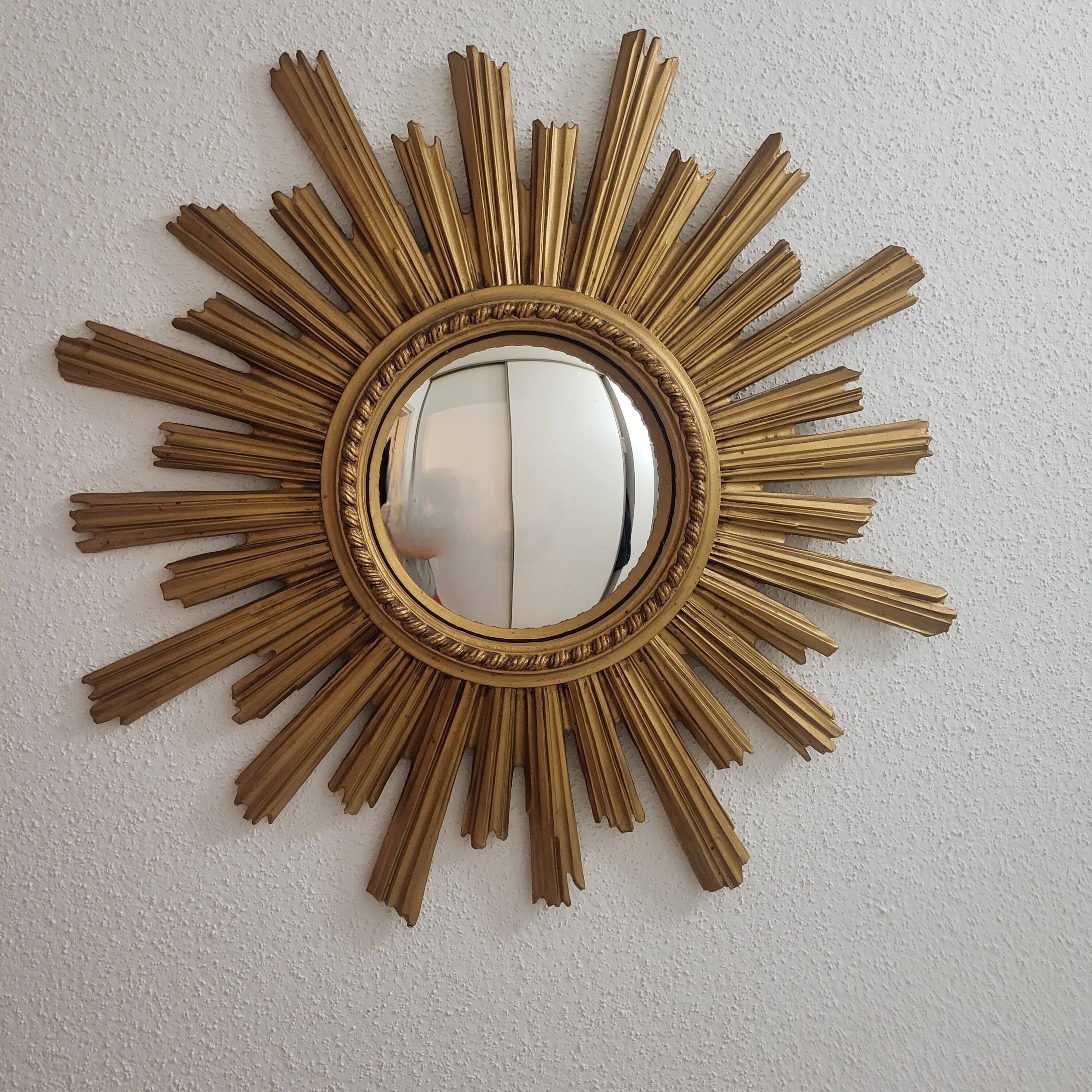 Grand miroir soleil, œil de sorcière doré