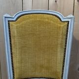 Set of 6 Louis XVI style chairs with polished wood and velvet.