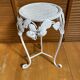 Table Appoint Guéridon Ancien Métal Blanc Décor Fleurs Vintage #E383