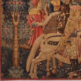 stencil tapestry - Gothic flamboyant falcon hunting scene - 19th century