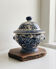 Vintage Blue & White Porcelain Lidded Tureen / Decorative Covered Bowl