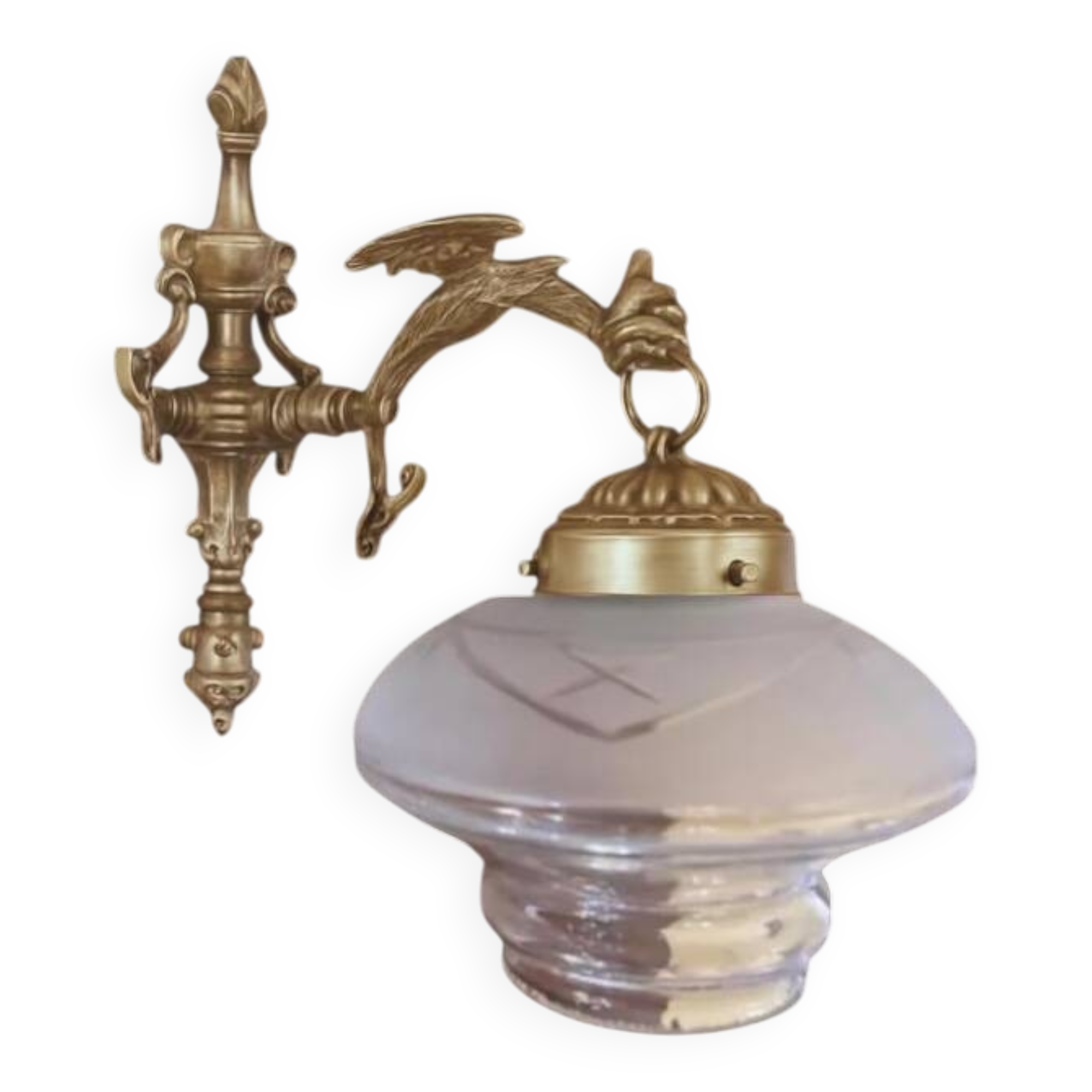 Set of 2 Empire style vintage wall sconces in the shape of a dragon from 1940-1950.