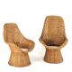Set of 2 vintage rattan wicker armchairs with white teddy fabric