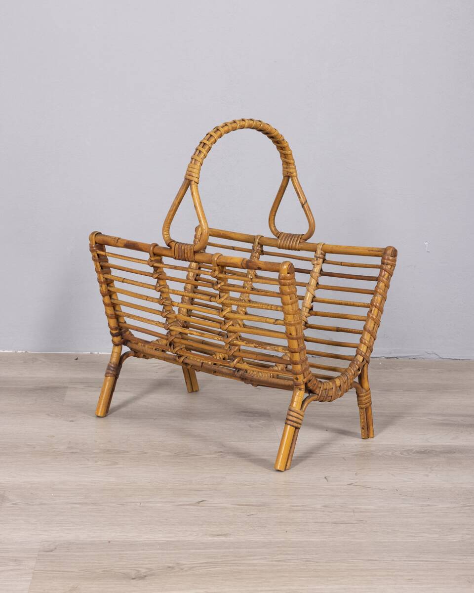 Vintage 1960s Italian design bamboo magazine rack