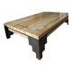 Coffee table in travertine with mother-of-pearl inlays.