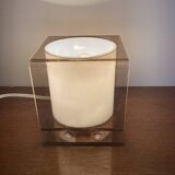 Cube table lamp in smoked plexiglass 70s