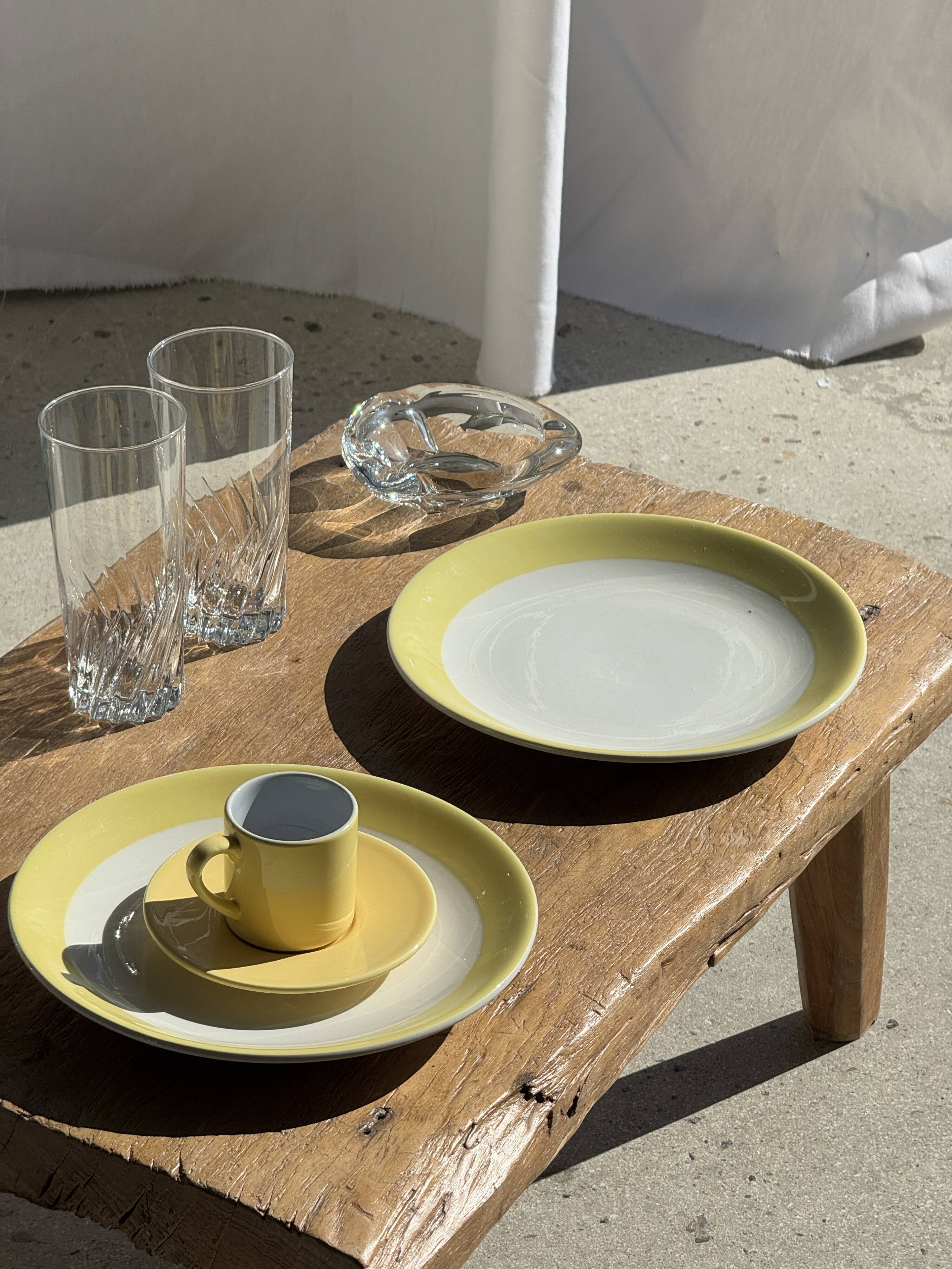 Set of 2 large plates with yellow rim, brand 12.
