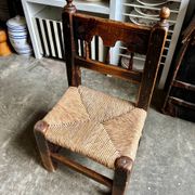 Low chair in wood and straw, Spanish folk art 17th-18th century no. 1