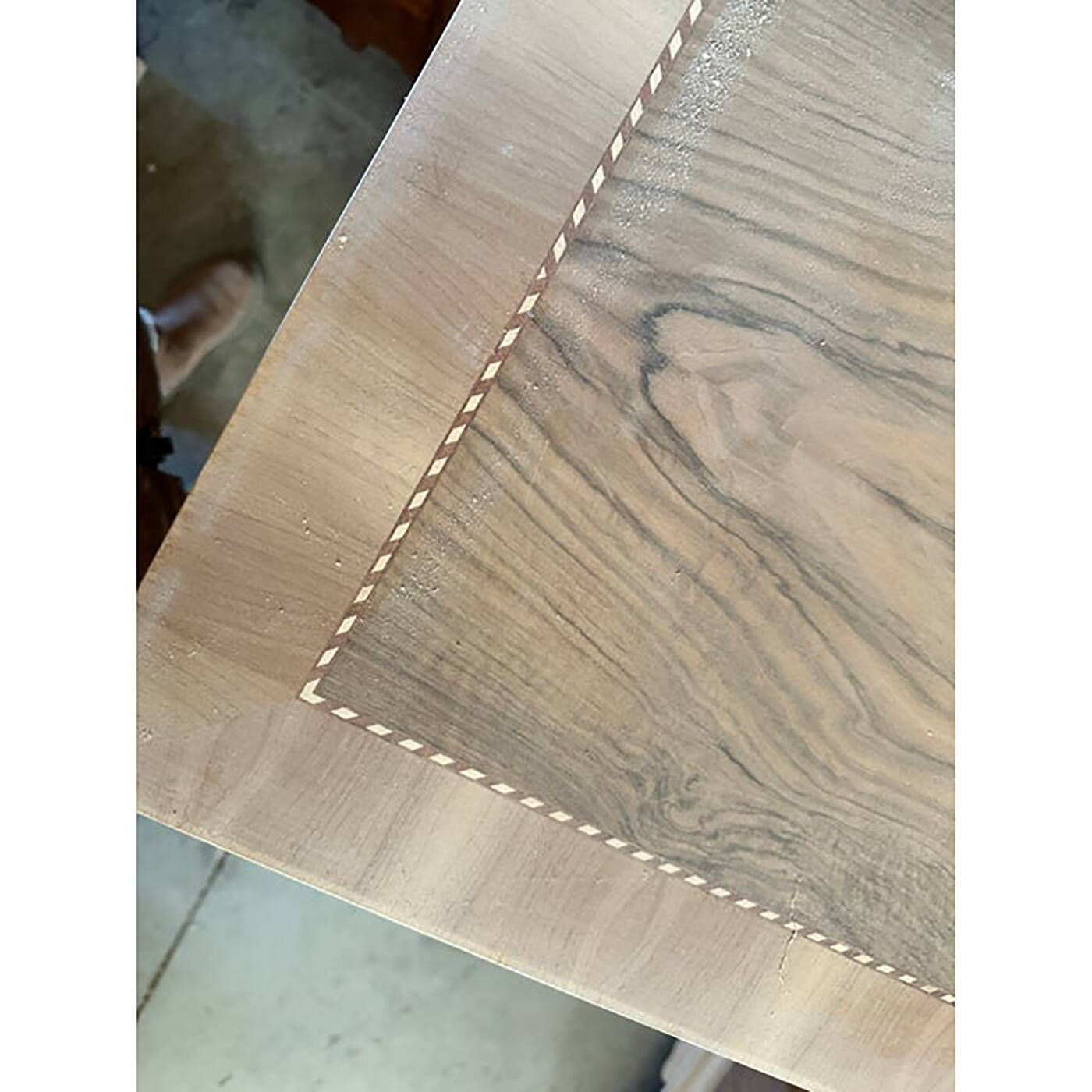 Italian Natural Consolle in Walnut Feather Wood and Maple and Walnut Inlays