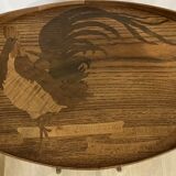 Lounge table rooster signed galle era art nouveau marquetry