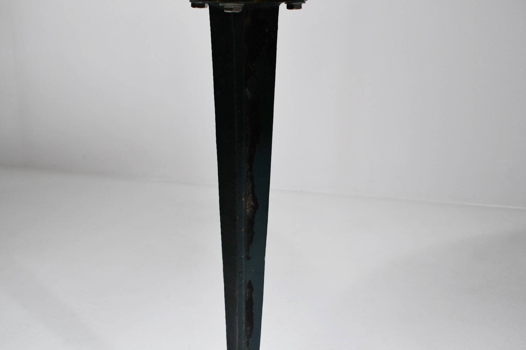 Vintage travertine bistro/dining table with metal base. (B)