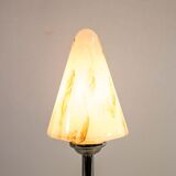 Art deco table lamp in white marbled glass chrome base 20s