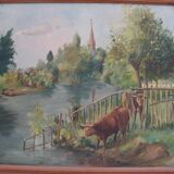 Oil on canvas, cows in the meadow, Maurice Godin