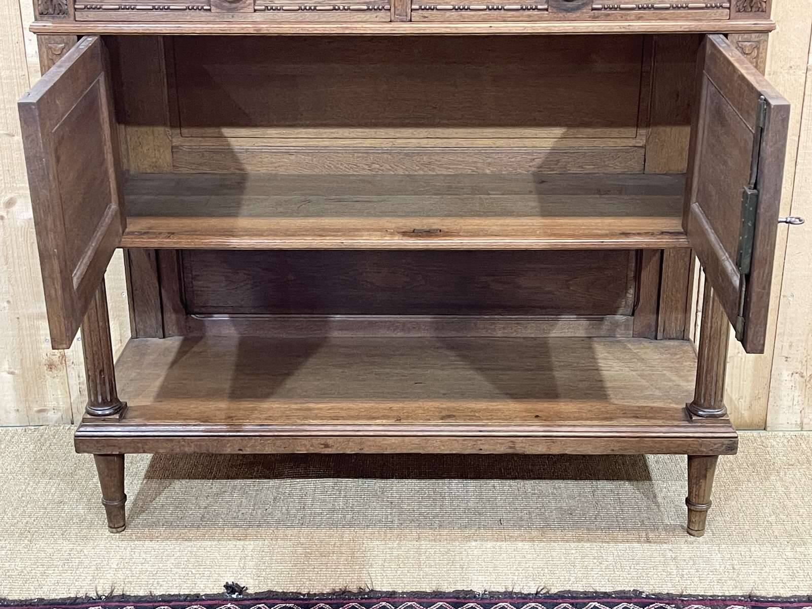 Louis XVI style oak server with marble top