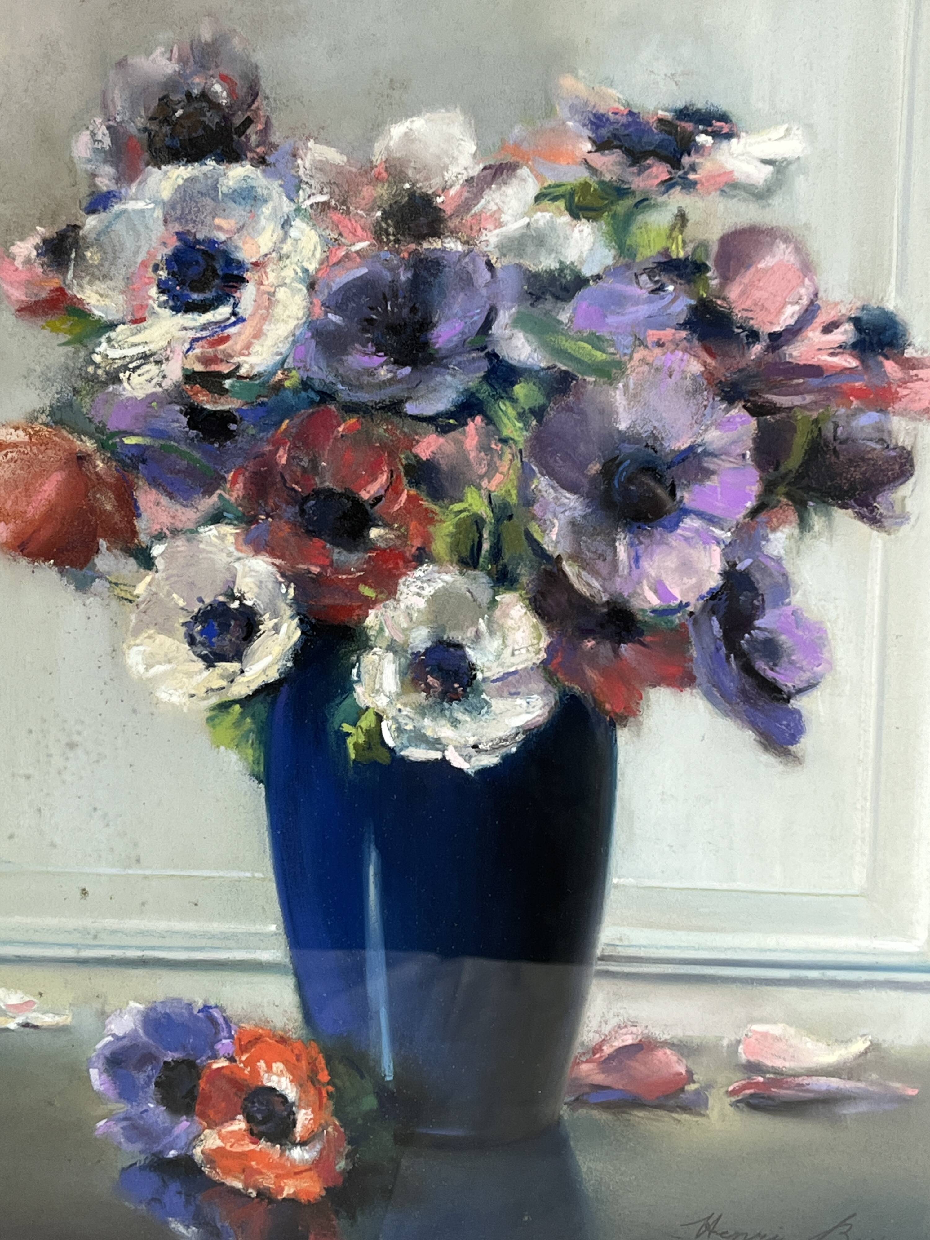 BURON Henri, Pastel still life bouquet of anemones signed around 1950