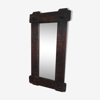 Wall mirror old style rustic dark wood frame with metal nails