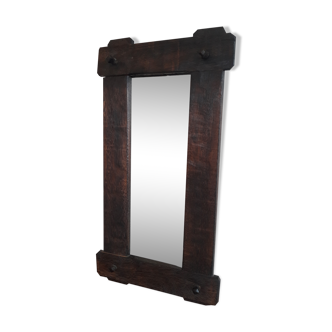 Wall mirror old style rustic dark wood frame with metal nails