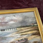 Tableau paysage maritime avec barque, signé Stauzin