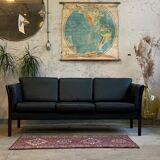 Black 3 seat leather sofa, Denmark 80/90