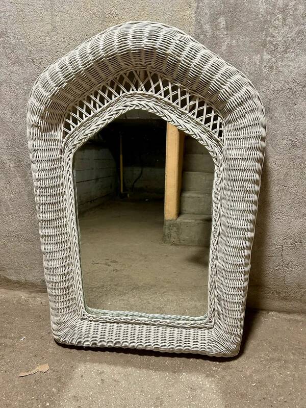 Miroir blanc rotin vintage