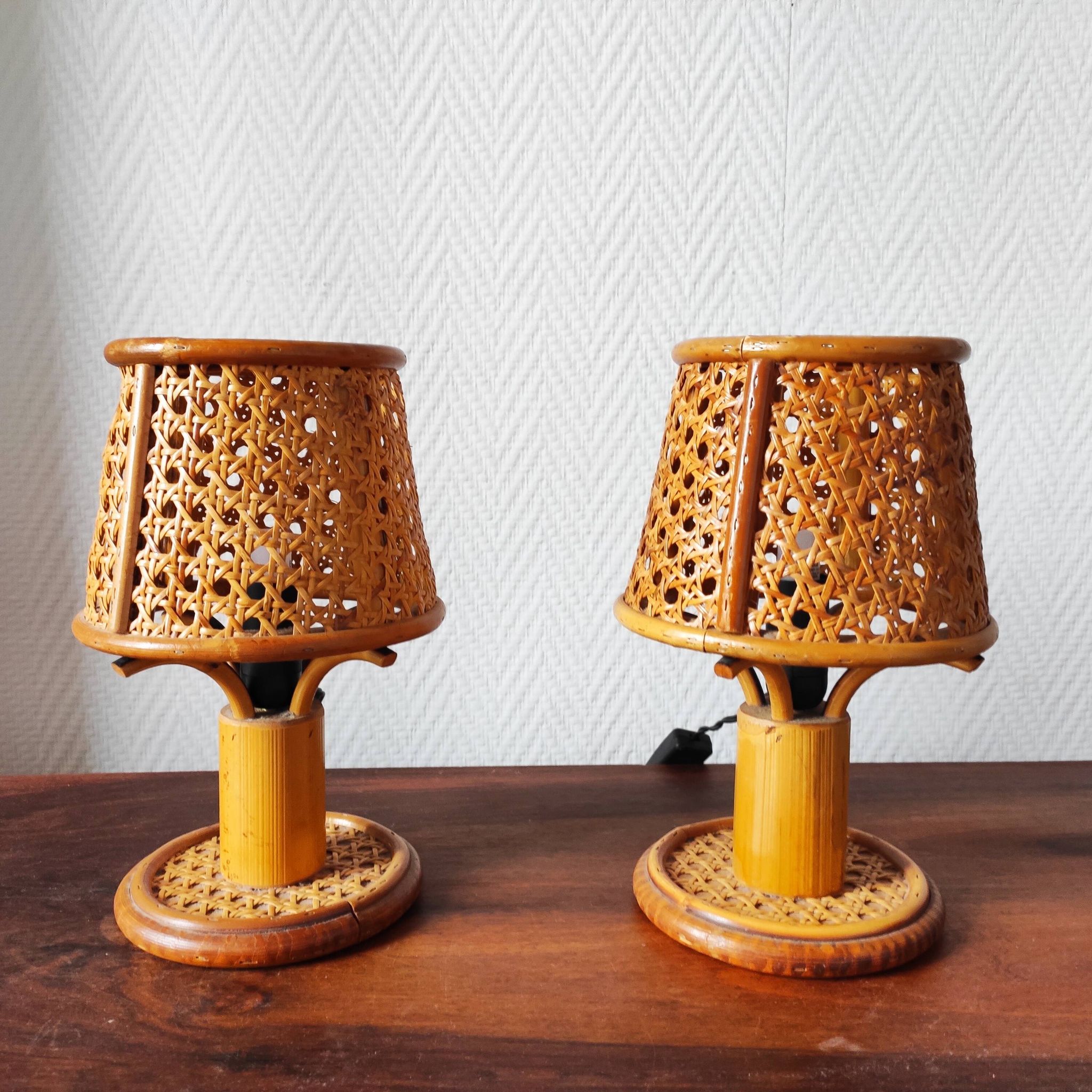 Paire de lampes vintage en rotin