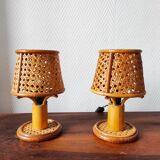 Pair of vintage rattan lamps