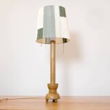 Wooden candle holder mounted as a lamp and its rope lampshade (large).