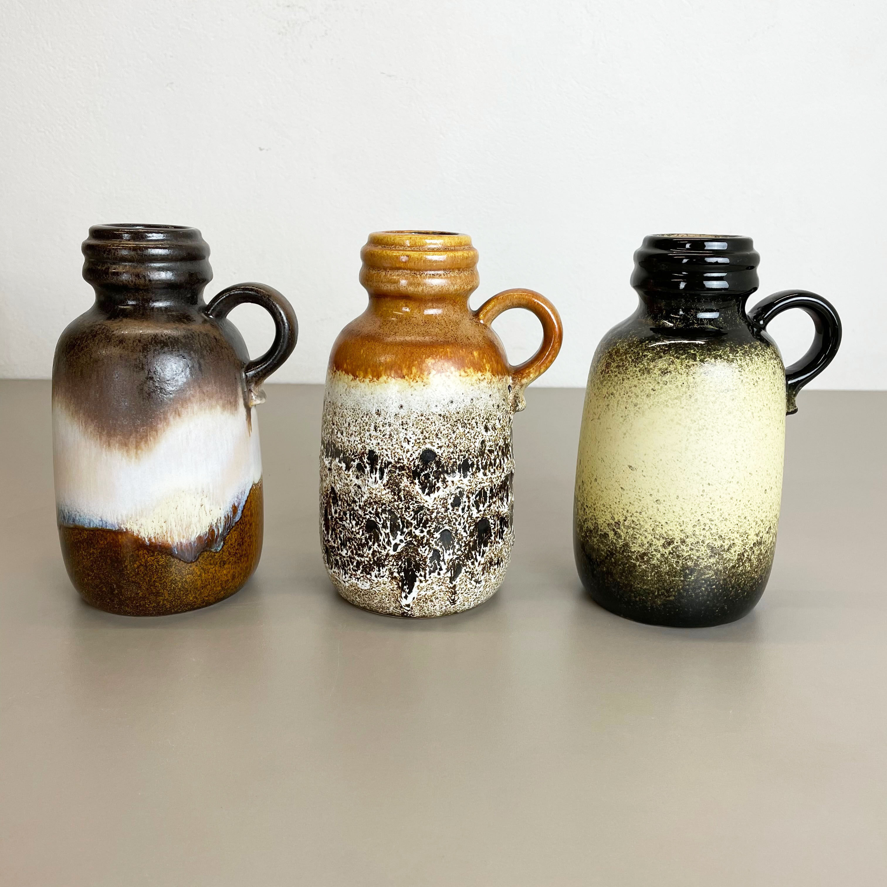 Set of Three 1970s Pottery Fat Lava "413-20" Vases Made by Scheurich, Germany